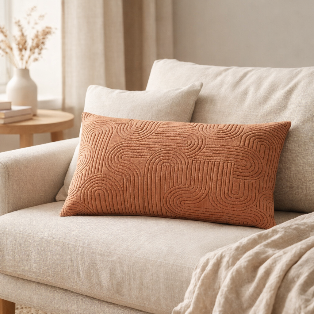 Coussin Kiko Cuivre 30 x 50 en situation