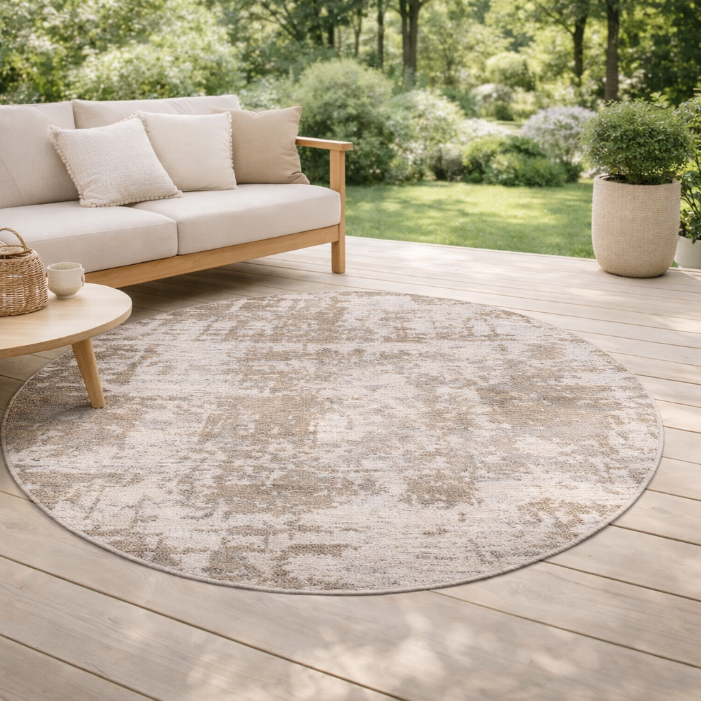 Tapis Catania 2 outdoor Naturel Diamčtre 200 en situation