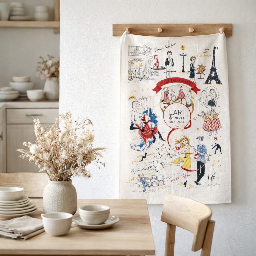 Torchon Imprime Art de Vivre Ecru 48 X 72 en situation