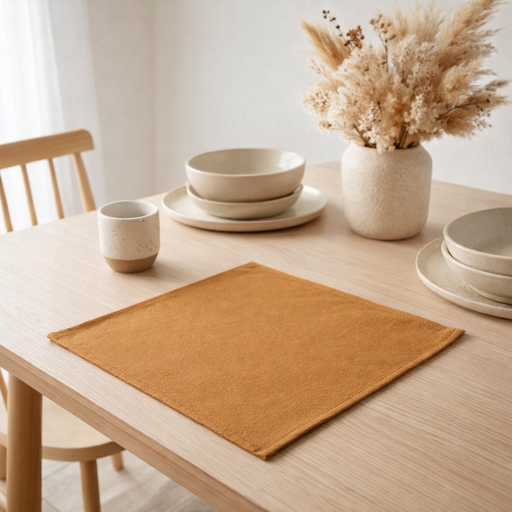 Serviette de table recyclée Grace Cannelle 40 x 40 en situation