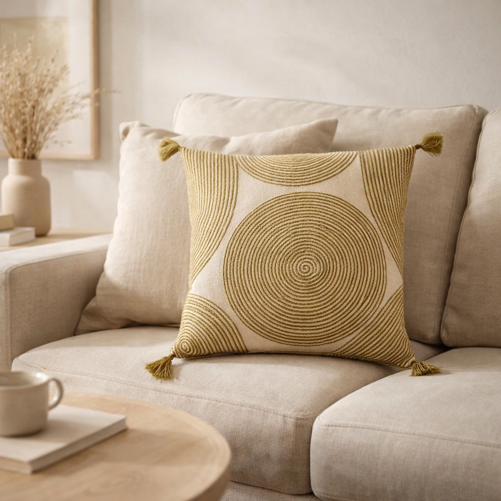 Coussin brodé Tito Naturel 45 x 45 en situation