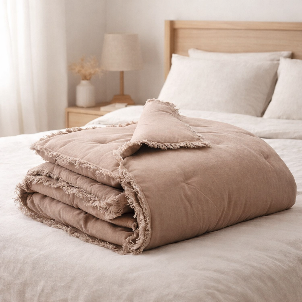 Edredon uni Fara Taupe 85 x 200 en situation