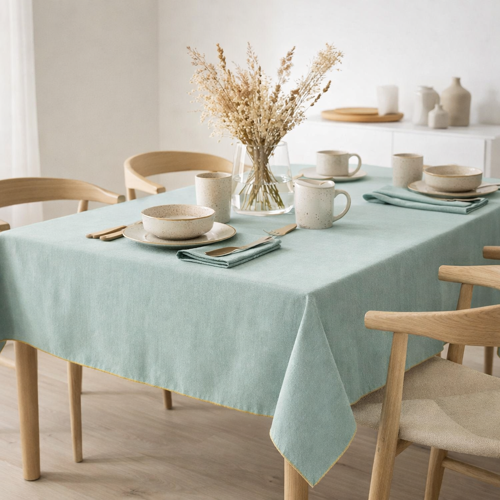 Nappe recyclée Grace Aqua 140 x 250 en situation