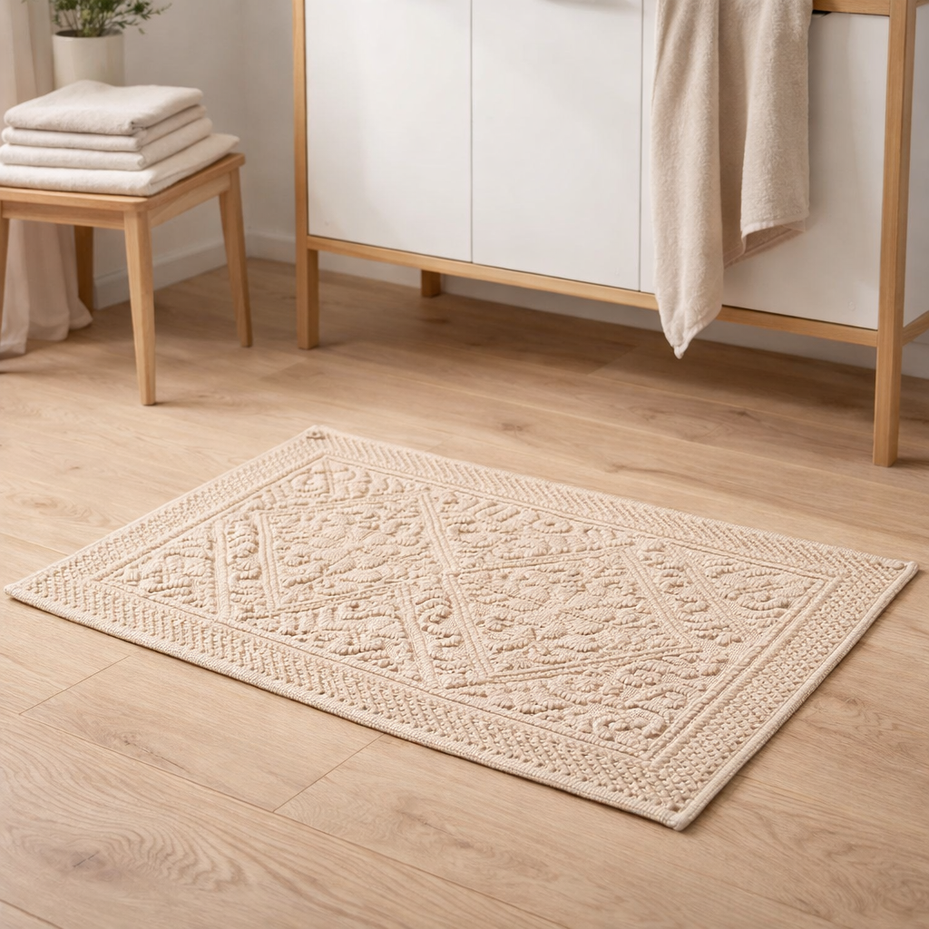Tapis de bain Enzo Poudre 54 x 64 en situation