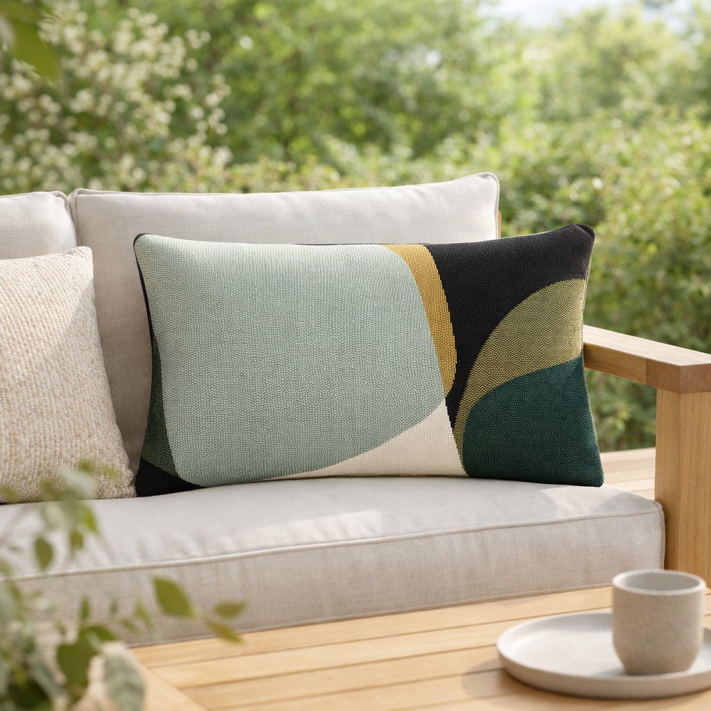 Coussin Leana outdoor Opaline 30 x 50 en situation
