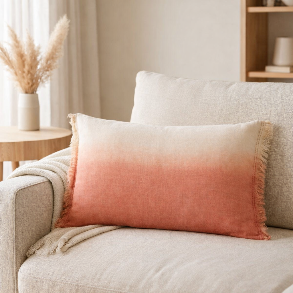 Coussin Zeff Shade Pêche 30 x 50 en situation