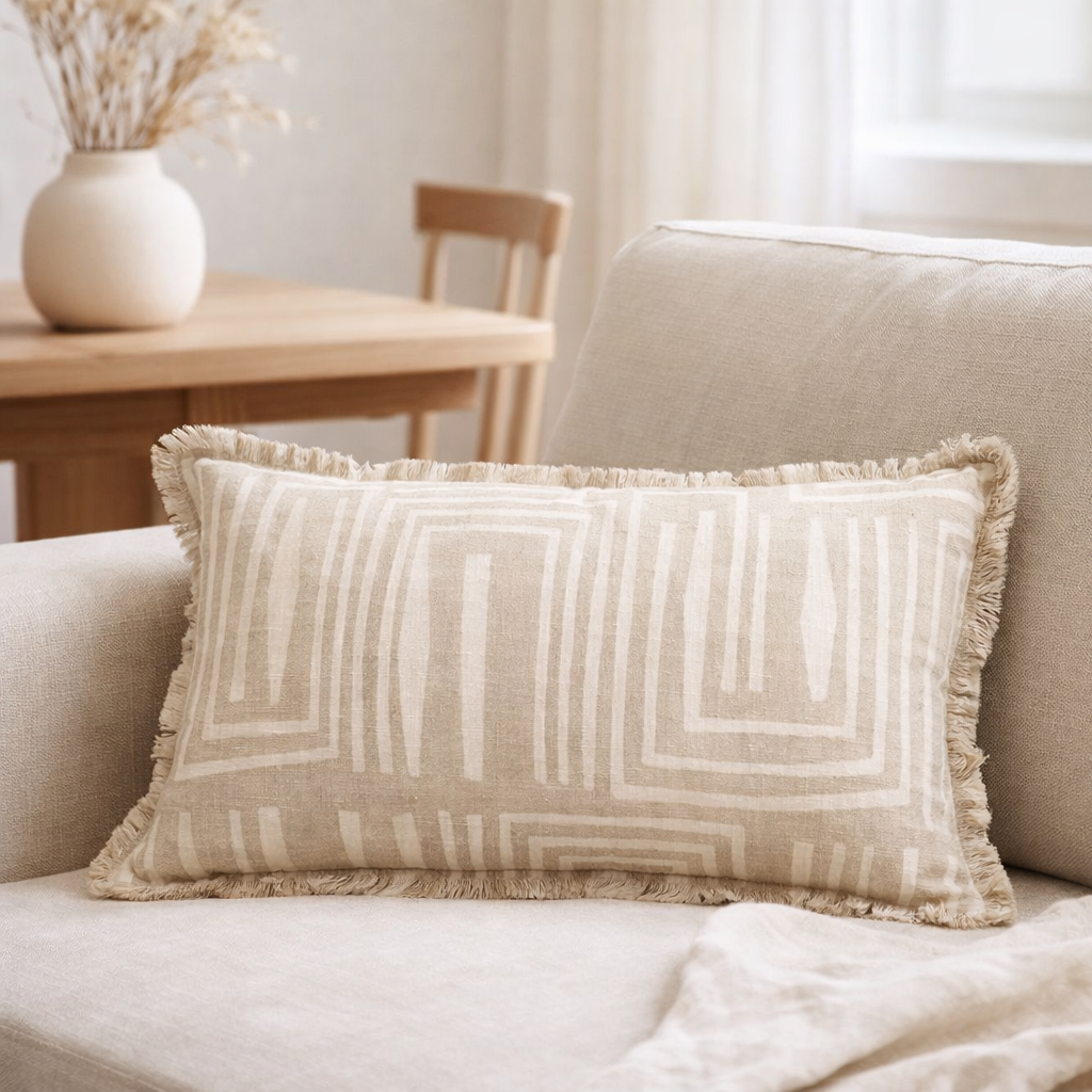 Coussin imprimé Tina Naturel 30 x 50 en situation