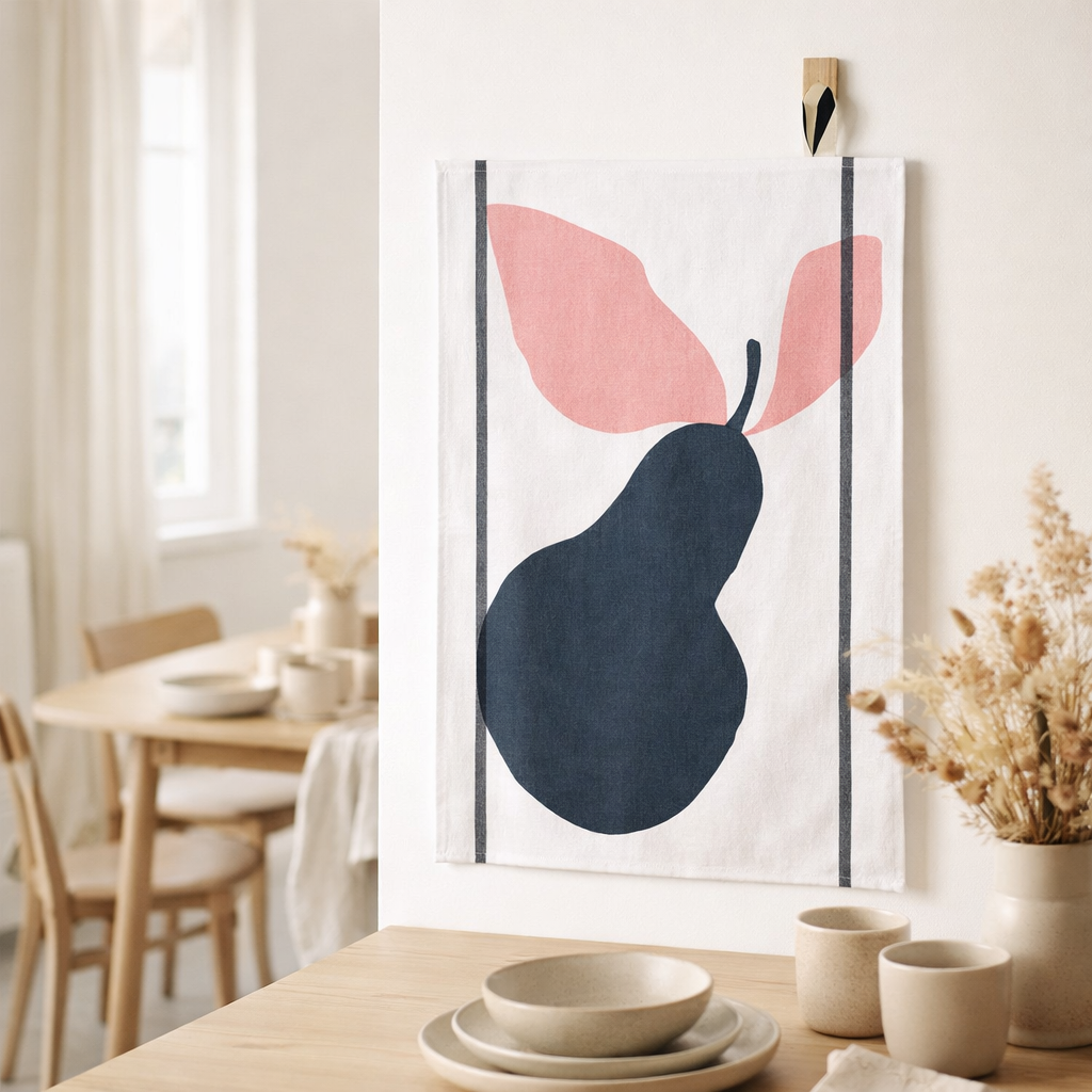 Torchon Poire Marine Blanc 50 x 70 en situation