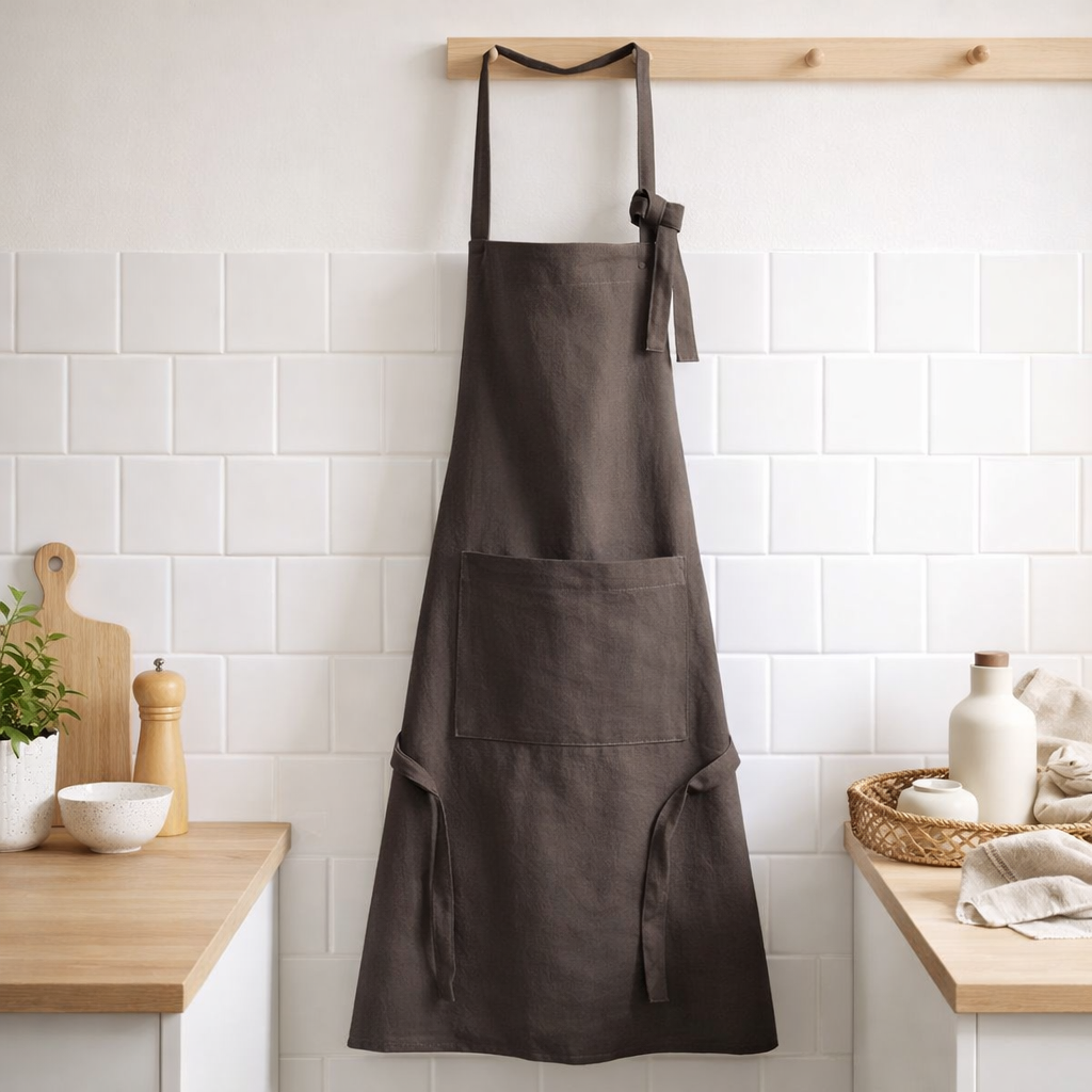 Tablier de cuisine recyclé Ada Café 72 x 85 en situation