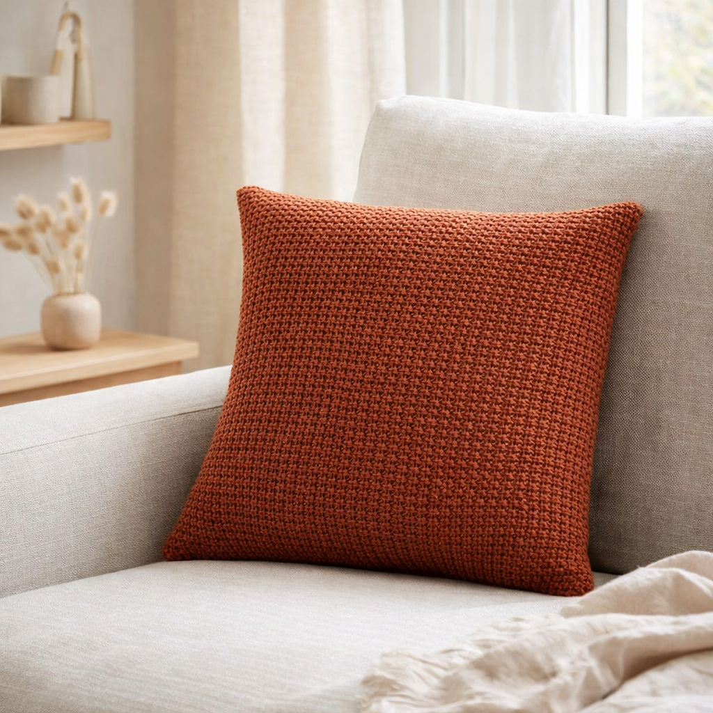 Coussin recyclé Maia Sienne 45 x 45 en situation