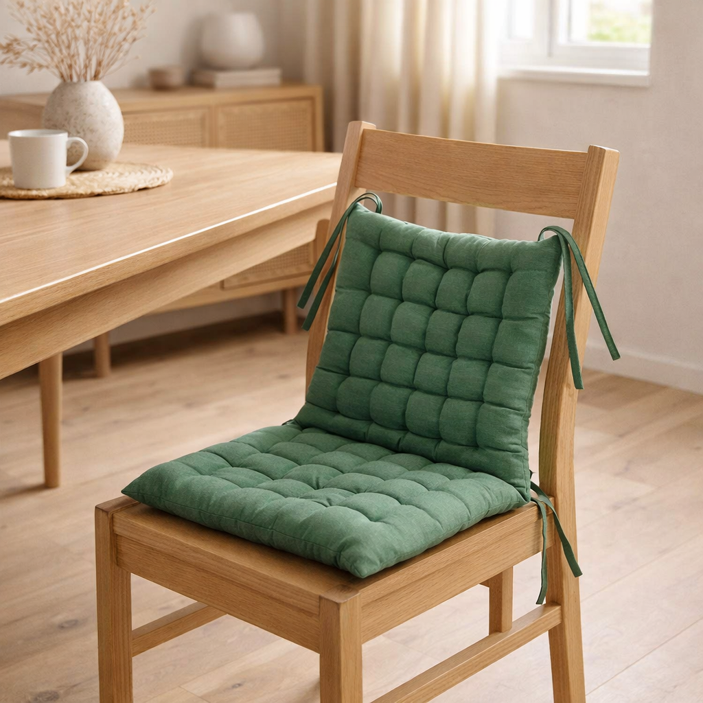 Galette de chaise 36 points Zea recyclée Prairie 38 x 38 x 3 cm en situation