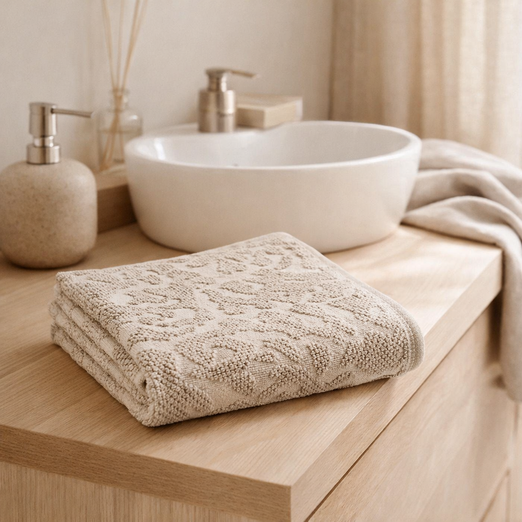 Serviette de toilette Gilda Perle 50 x 100 en situation