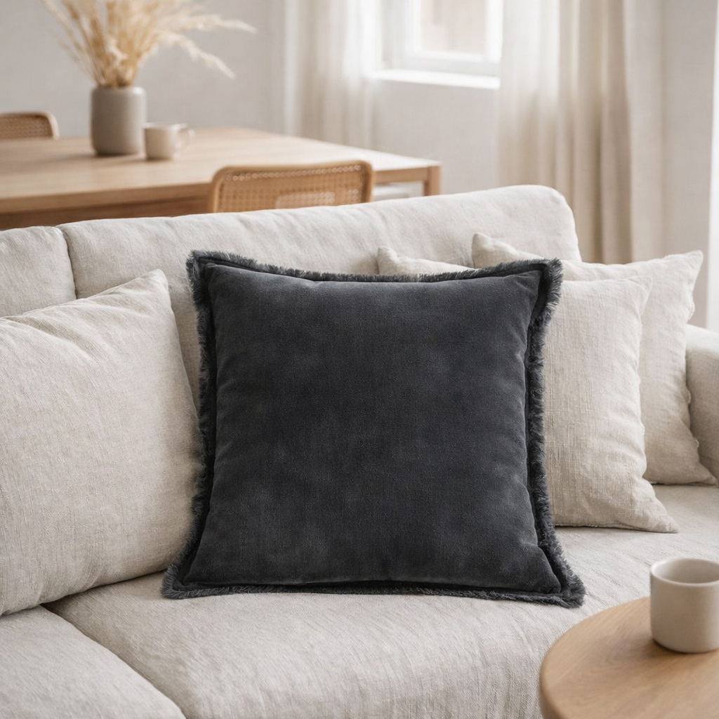 Coussin uni Fara Caviar 45 x 45 en situation