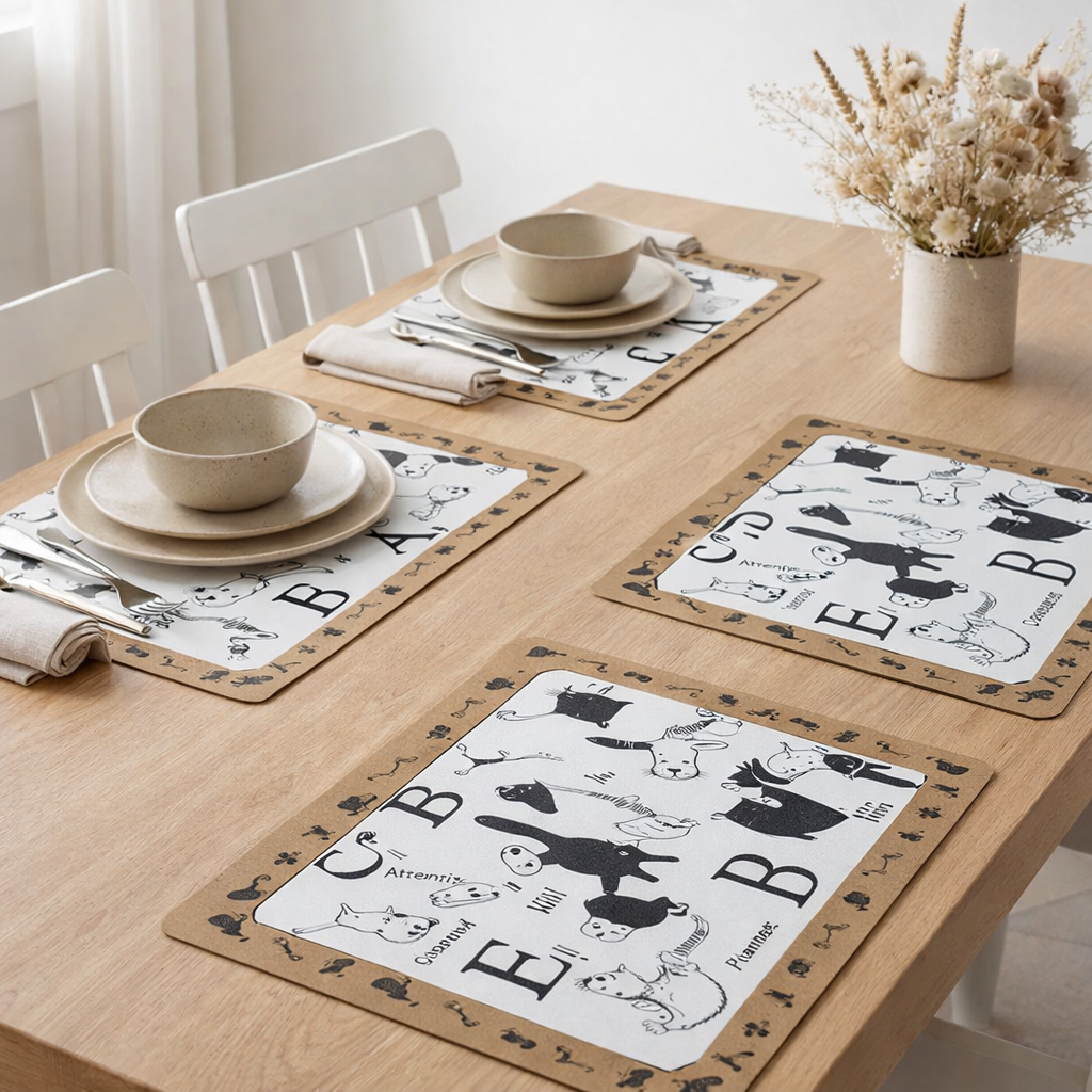 Lot de 4 sets de table Dubout Abécédaire Noir/blanc 30 x 45 en situation
