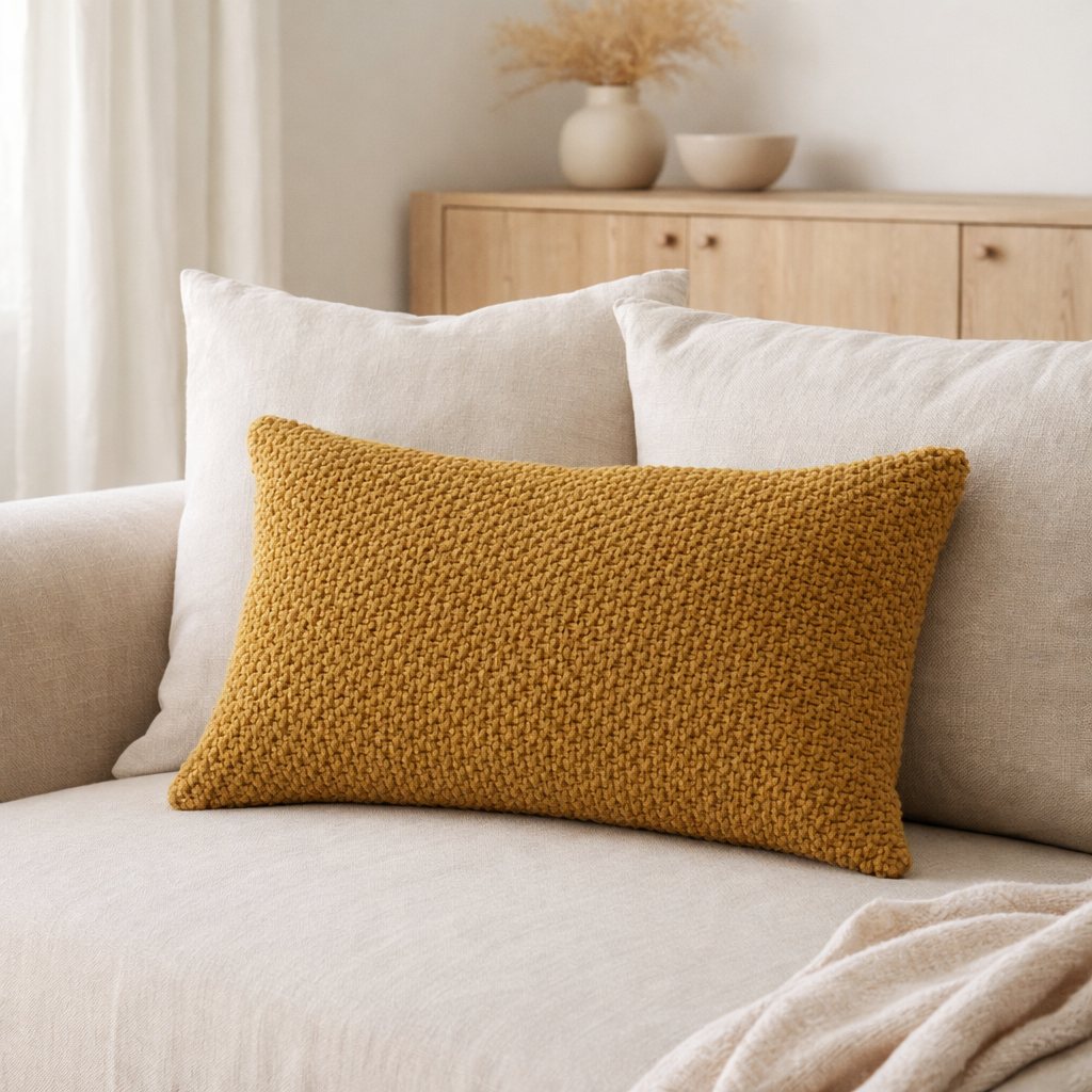 Coussin recyclé Maia Bronze 30 x 50 en situation