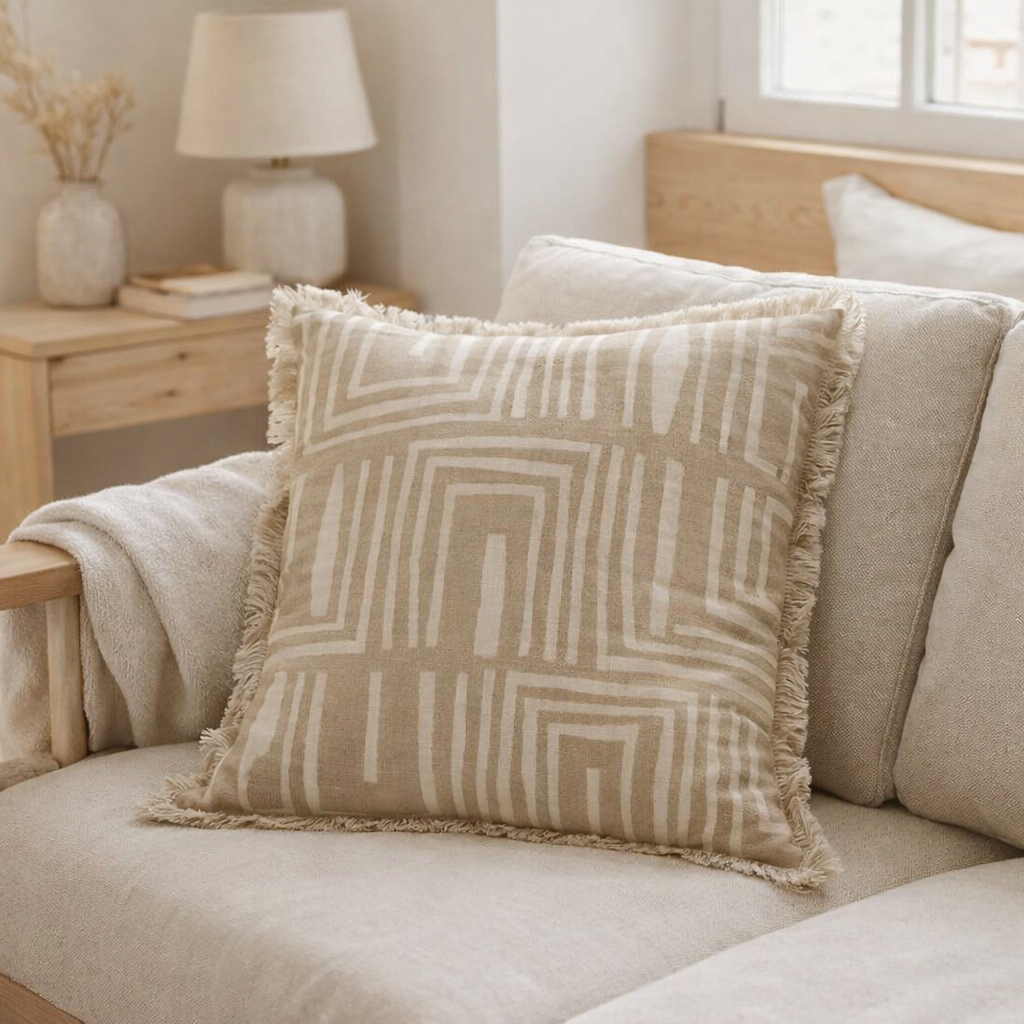 Coussin imprimé Tina Naturel 45 x 45 en situation