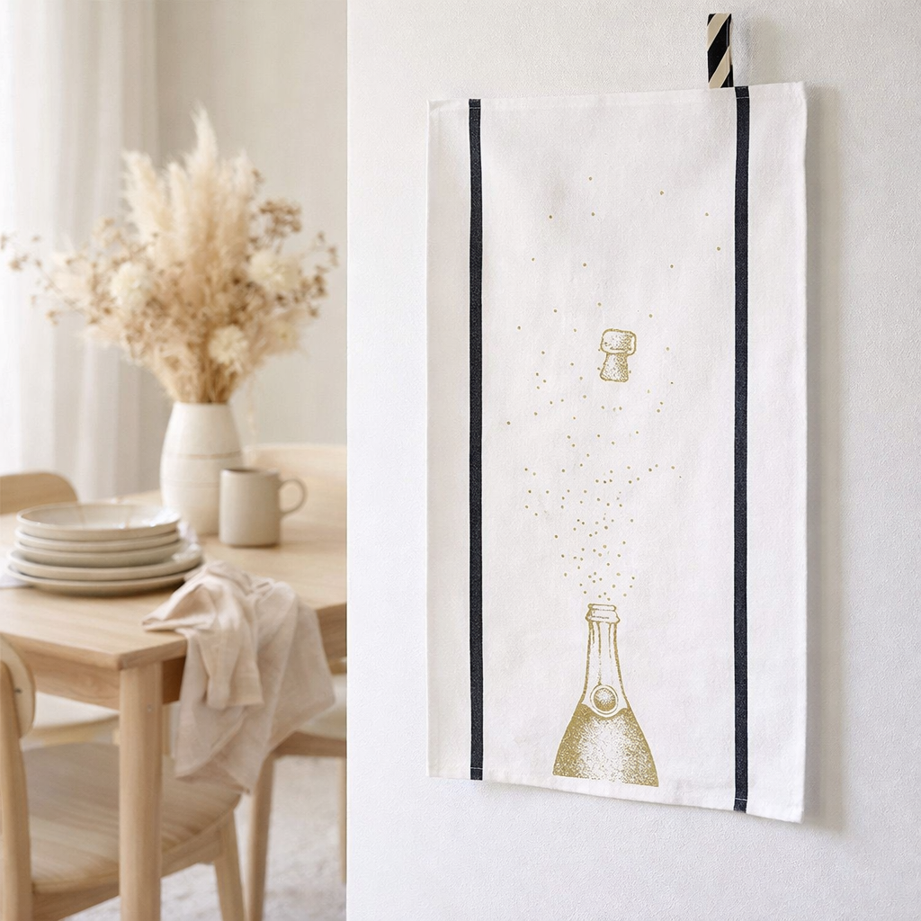 Torchon Party Or Blanc 50 x 70 en situation