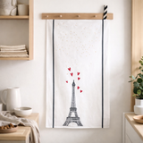 Torchon Eiffel Coeurs Blanc 50 x 70 en situation