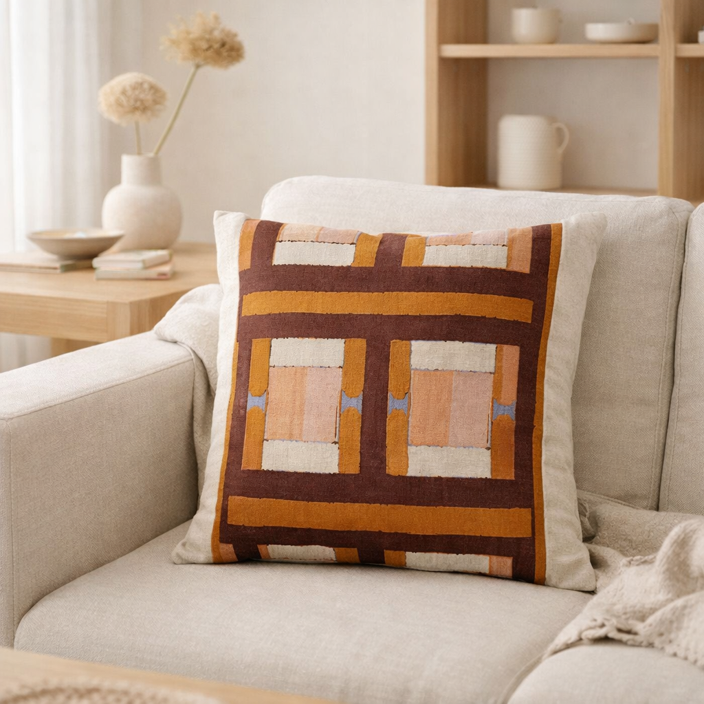 Coussin imprimé Taho Cuivre 45 x 45 en situation