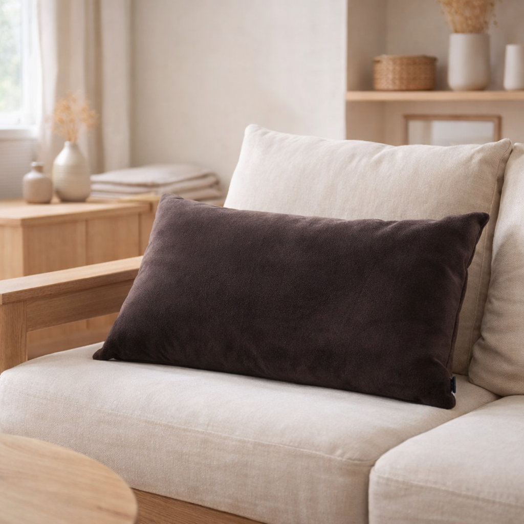 Coussin uni Elise Ébène 40 x 65 en situation