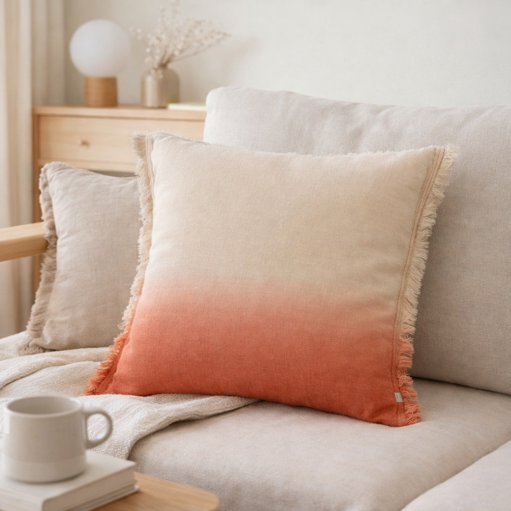 Coussin Zeff Shade Pêche 45 x 45 en situation