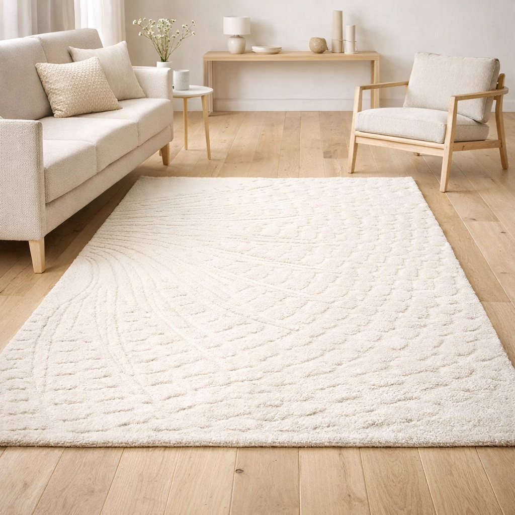 Tapis recyclé Ewan Ivoire 160 x 230 x 2 en situation