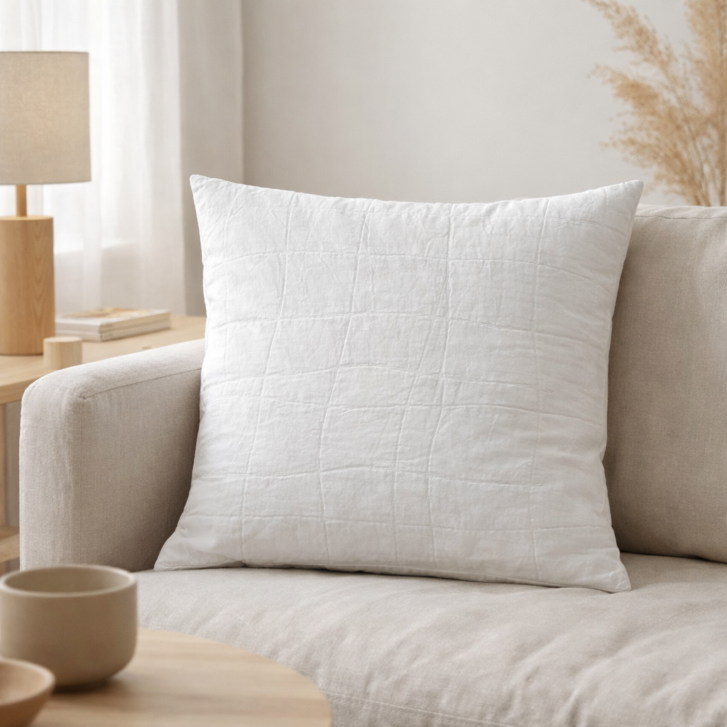 Coussin recyclé Titou Blanc 45 x 45 en situation