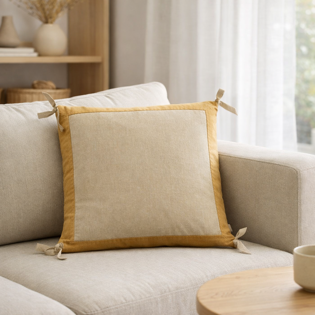 Coussin Elise Chambray Maïs 45 x 45 en situation