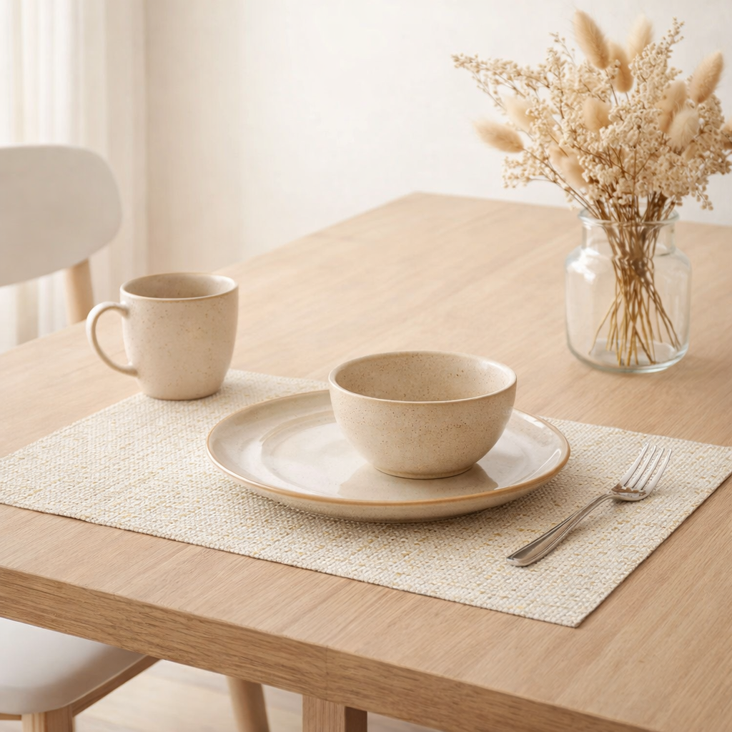 Set de table Canna Neige/or 33 x 45 en situation