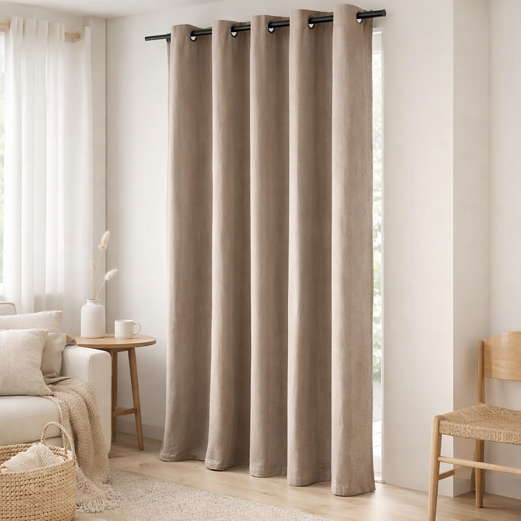 Rideau uni Fara Taupe 135 x 280 en situation