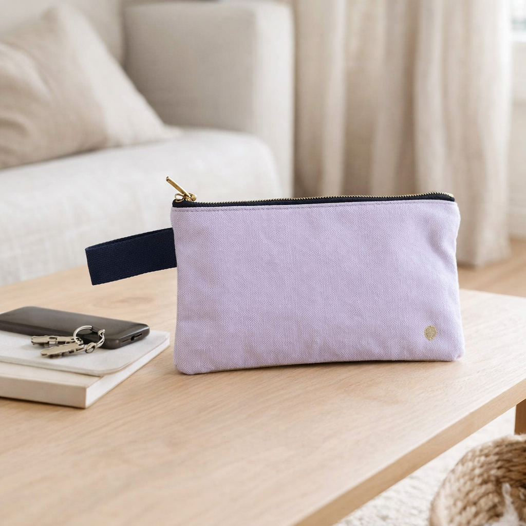 Pochette anse Tricolo Lilas ananas 14 x 24 en situation