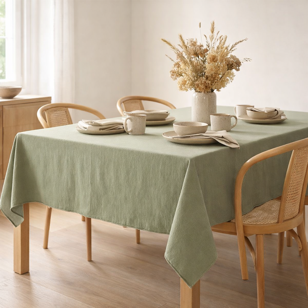 Nappe recyclée Grace Amande 180 x 350 en situation