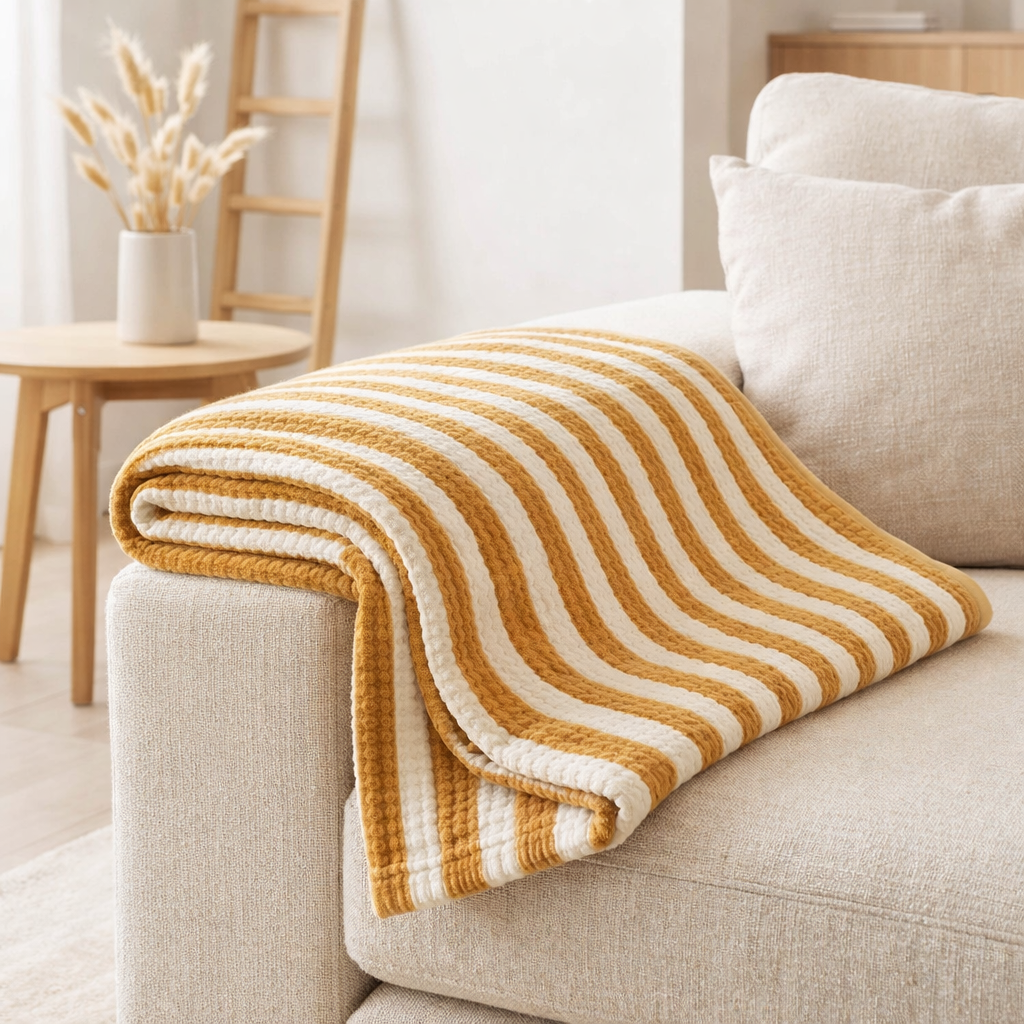 Plaid Calista Safran 137 x 180 en situation