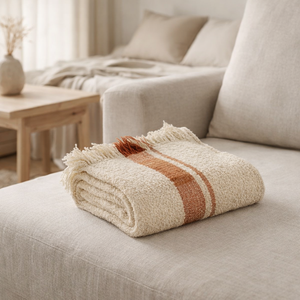 Plaid jacquard Jane Multico sienne 130 x 160 en situation