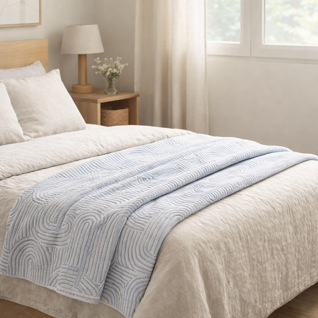 Jeté Kiko Indigo 180 x 260 en situation