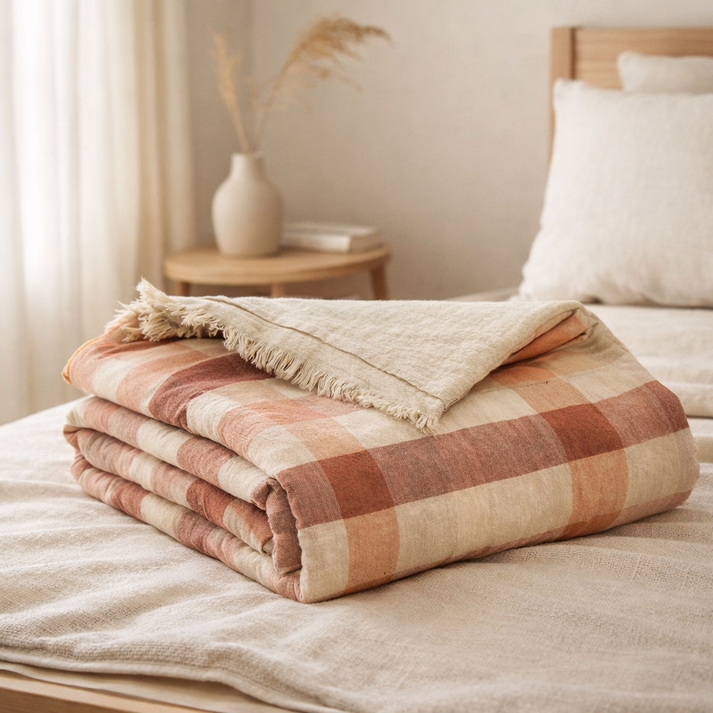 Edredon imprimé Kate Terracotta 85 x 200 en situation