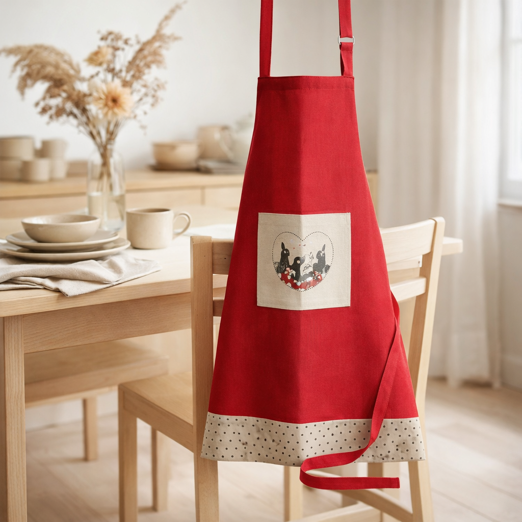 Tablier de cuisine Chats Coeur Rouge 72 x 85 en situation