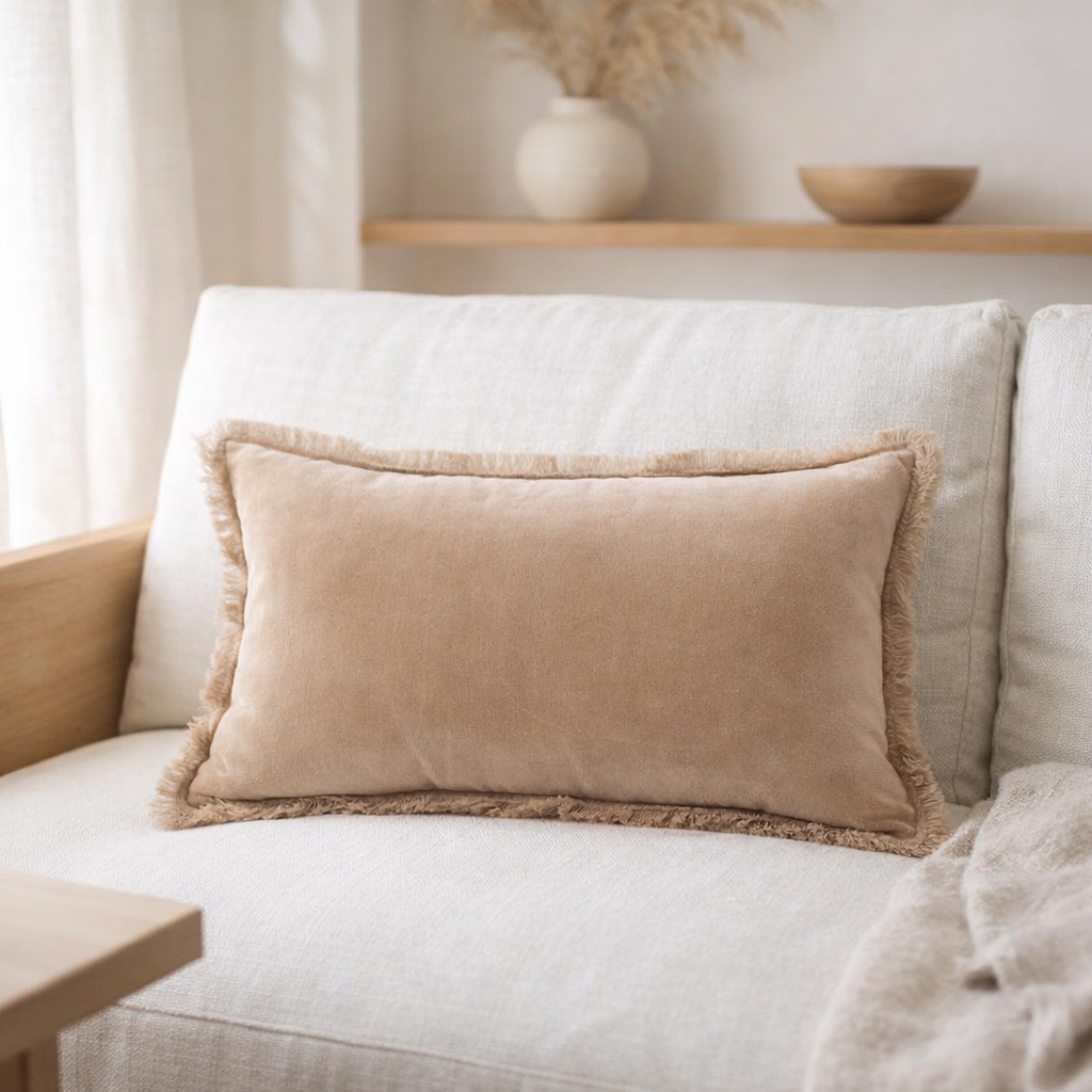 Coussin uni Fara Latte 30 x 50 en situation