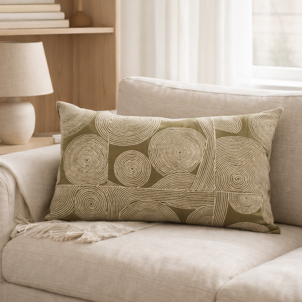 Coussin imprimé Tito Naturel 40 x 65 en situation