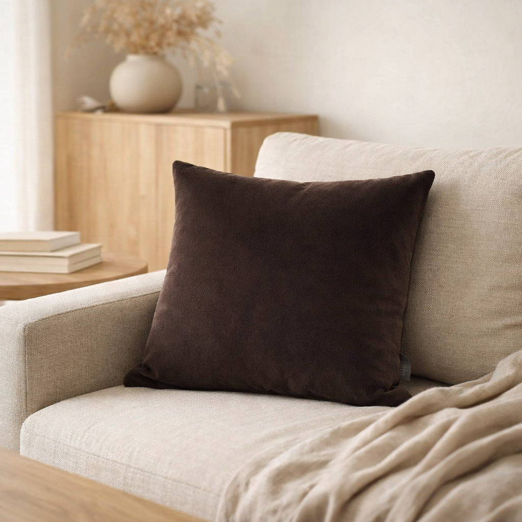 Coussin uni Elise Ébène 45 x 45 en situation