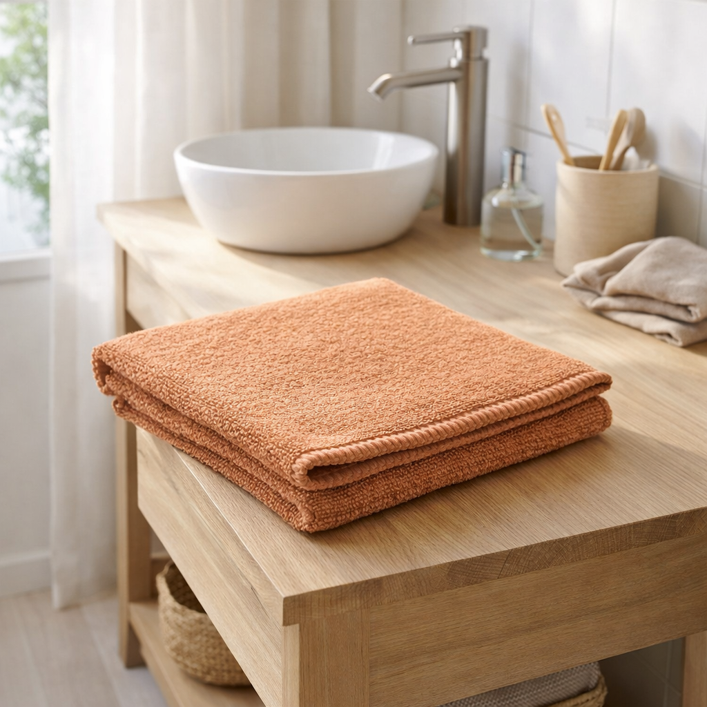 Serviette de toilette Bora Cannelle 50 x 100 en situation