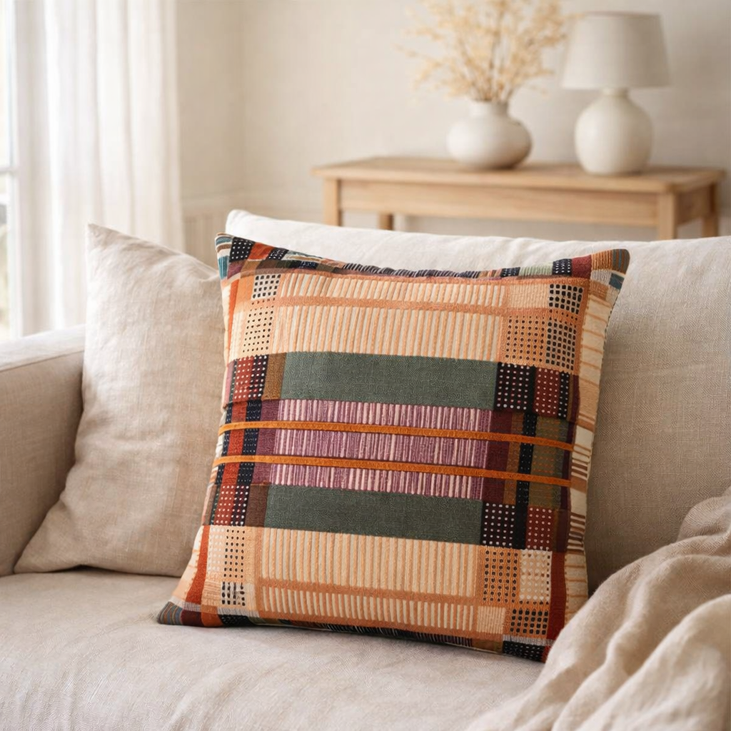 Coussin brodé Kaël Multico 45 x 45 en situation