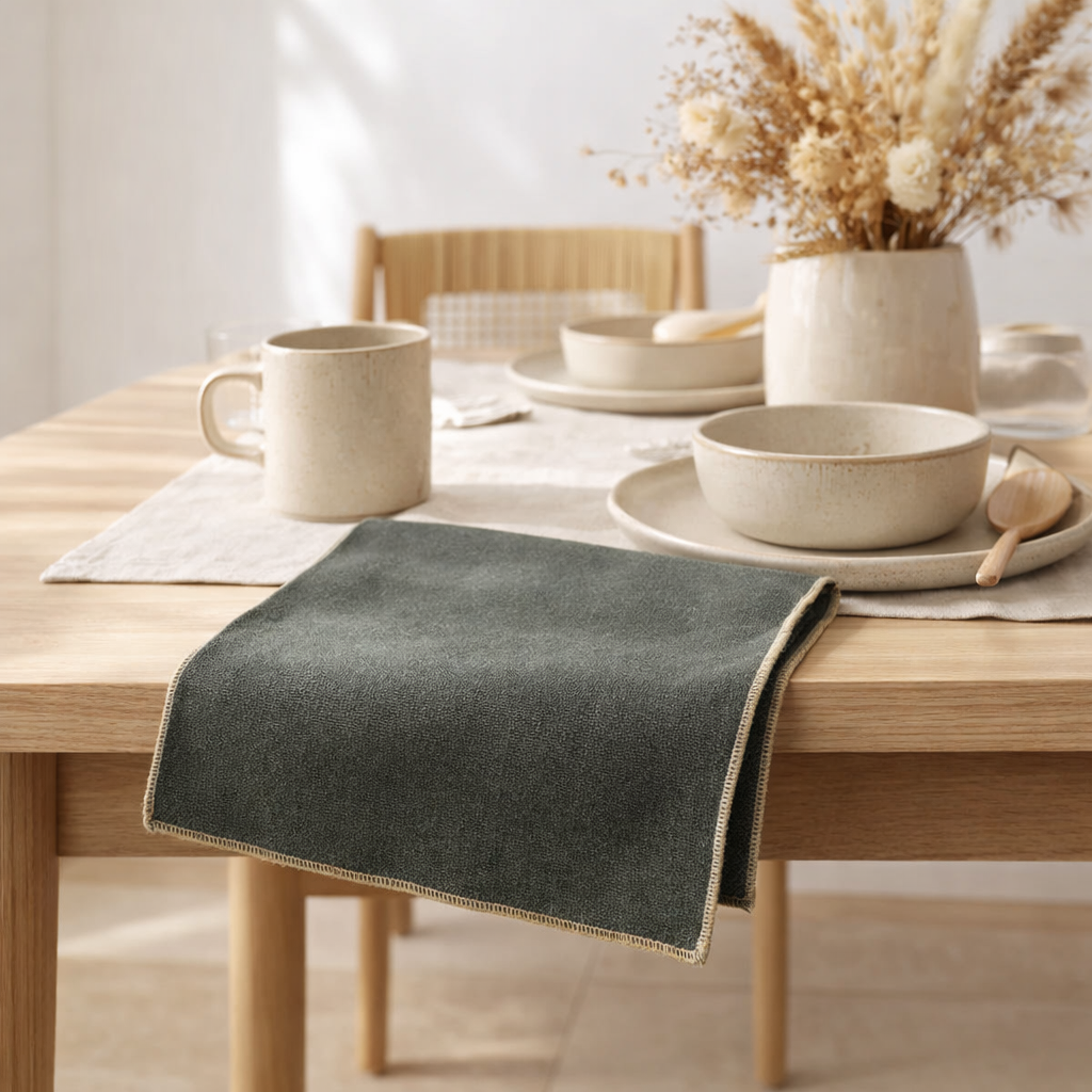 Serviette de table recyclée Grace Forêt 40 x 40 en situation