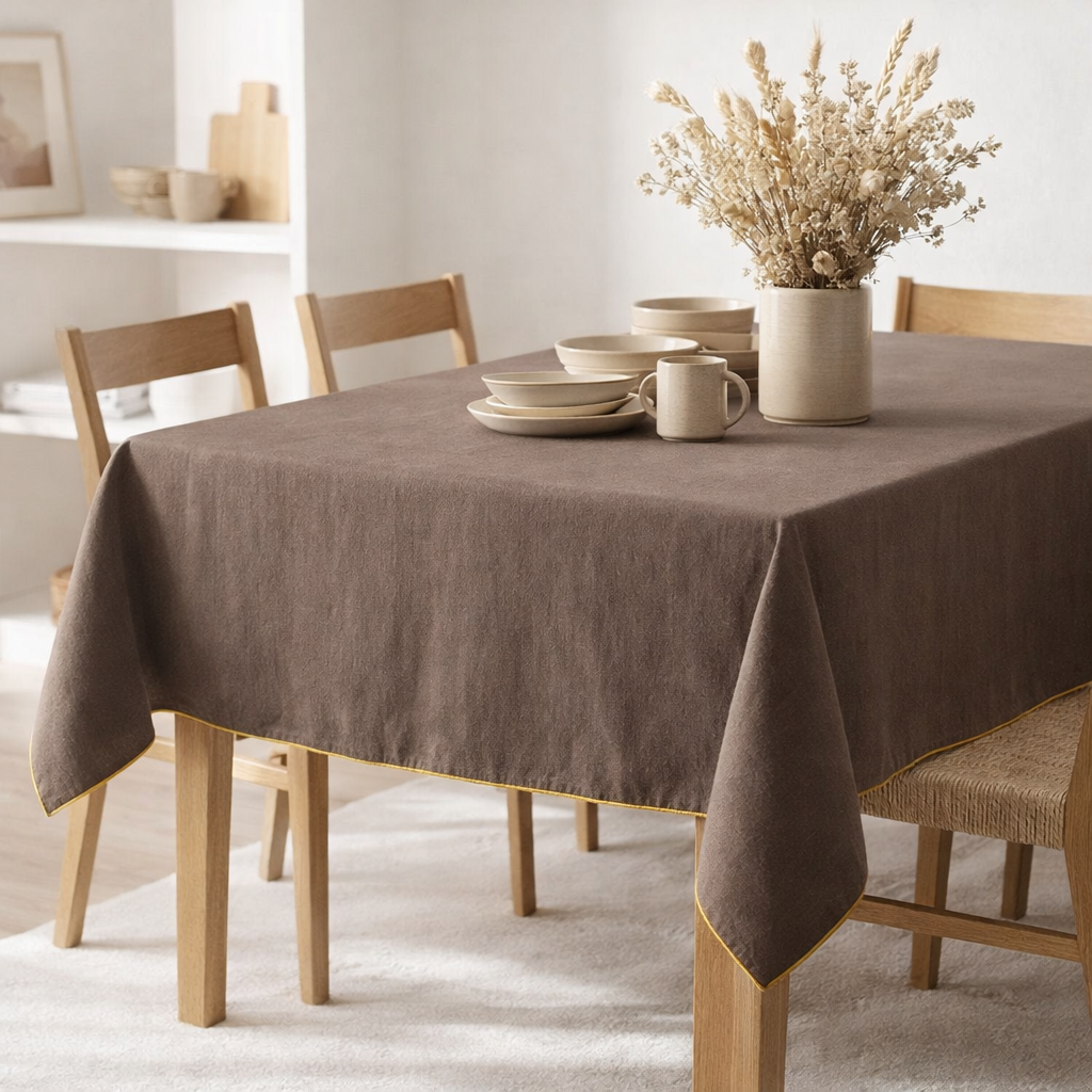 Nappe recyclée Grace Café 140 x 140 en situation