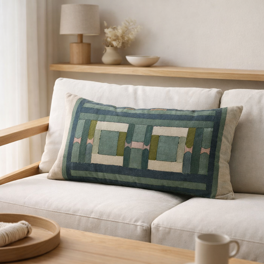 Coussin imprimé Taho Vert de gris 30 x 50 en situation