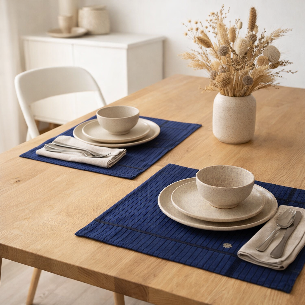 Lot de 2 sets de table Léonie Indigo 40 x 50 en situation
