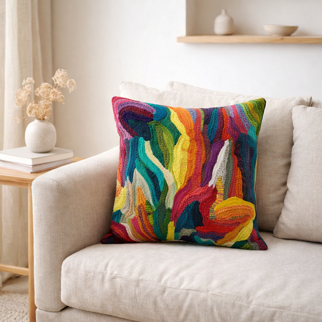 Coussin brodé Betty Multico 45 x 45 en situation