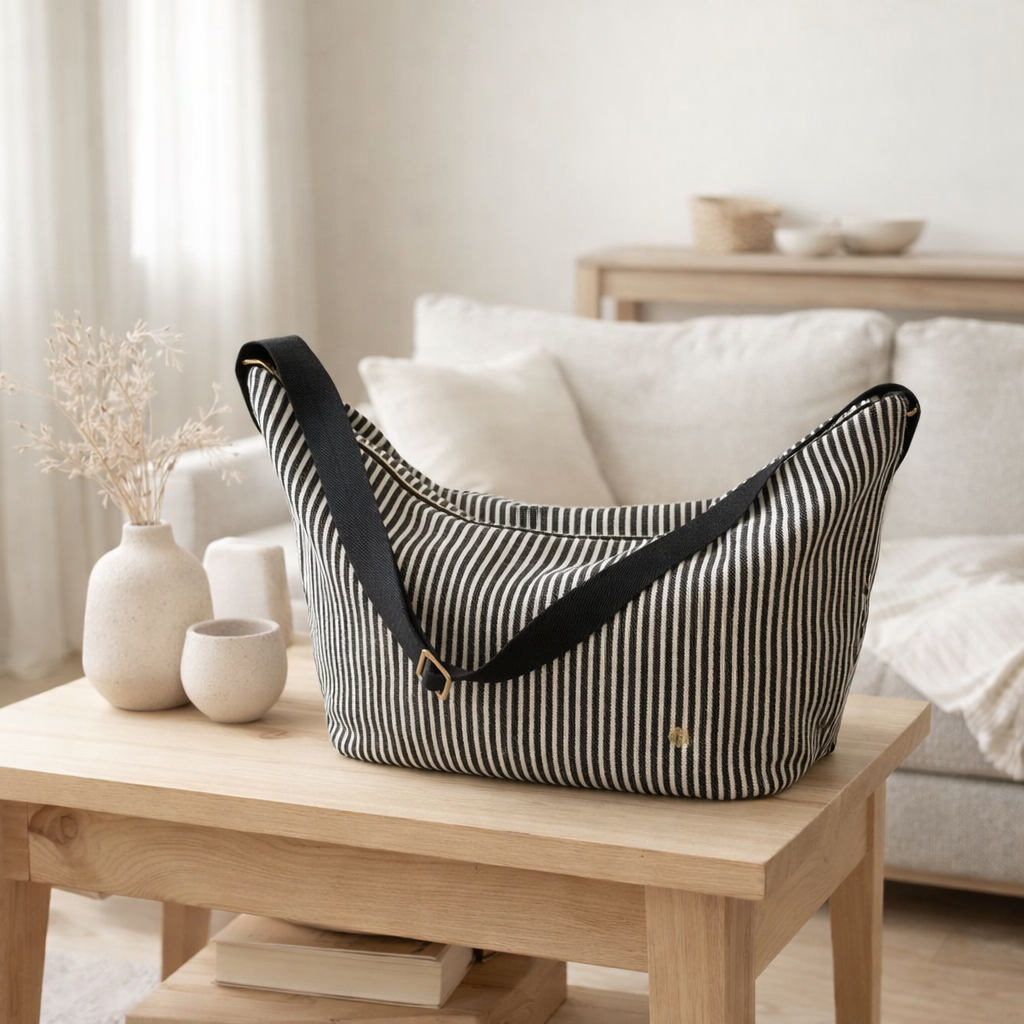 Sac demi-lune Basile Caviar 53 x 28 x 12 en situation