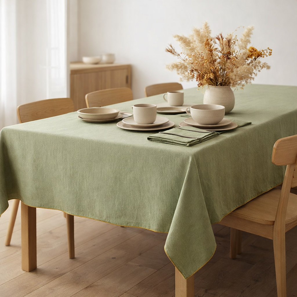 Nappe recyclée Grace Matcha 180 x 350 en situation