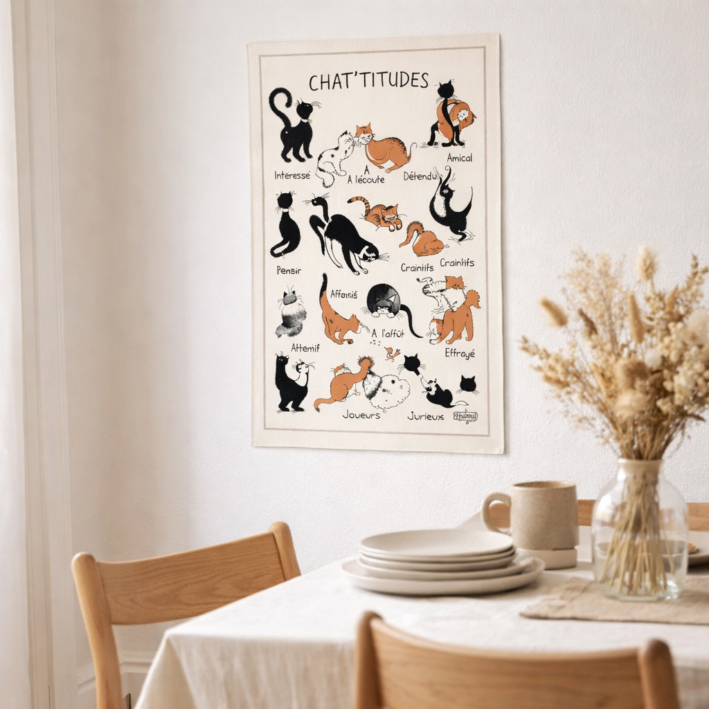 Torchon Dubout Chat'tiudes Ecru 48 x 72 en situation